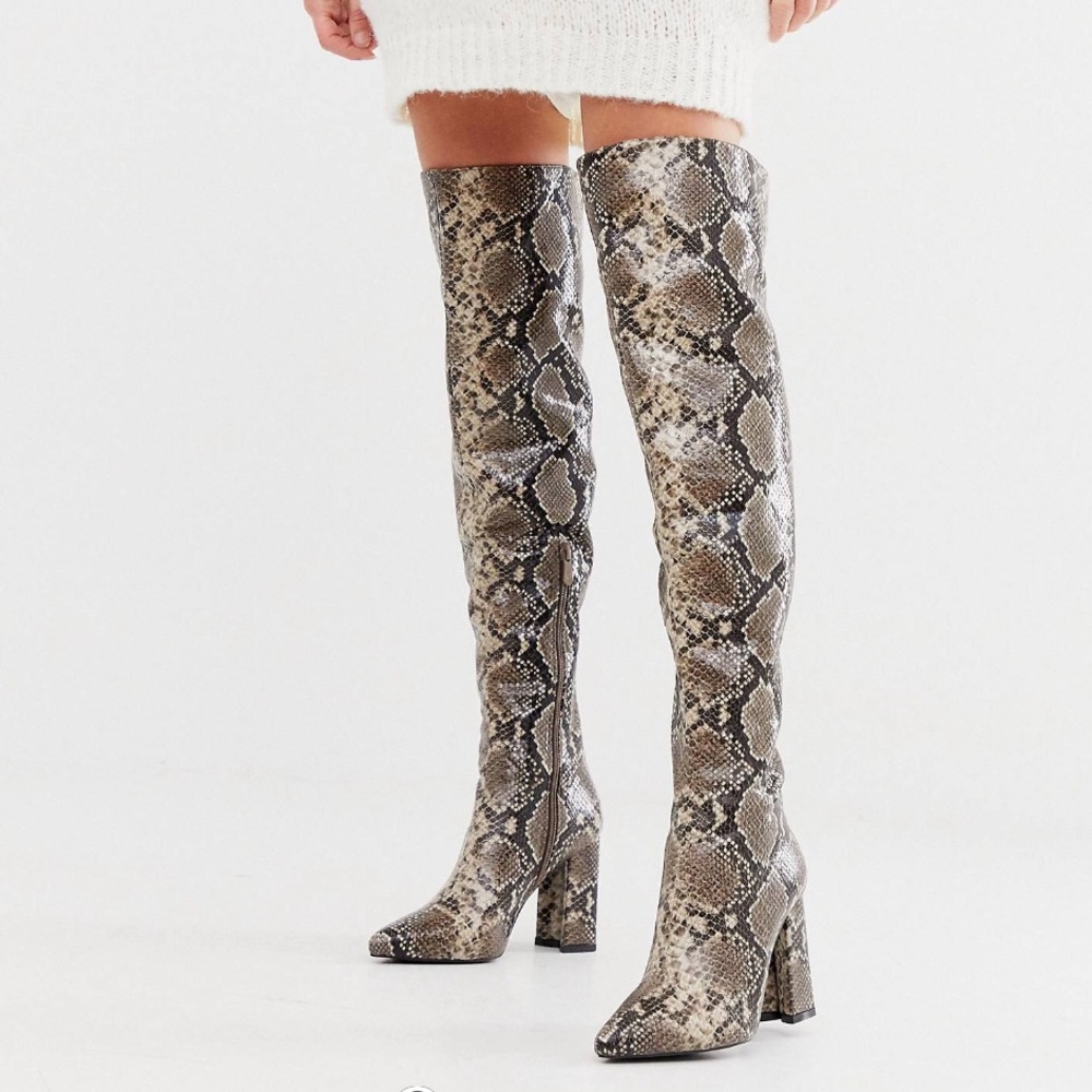 Snakeskin over the knee boots